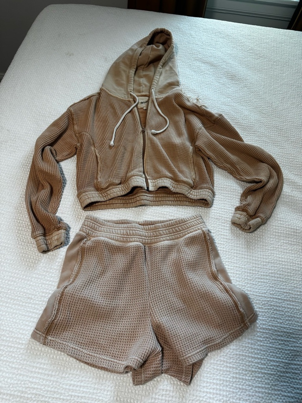 Aerie Waffle Knit Cropped Hoodie and Shorts Set